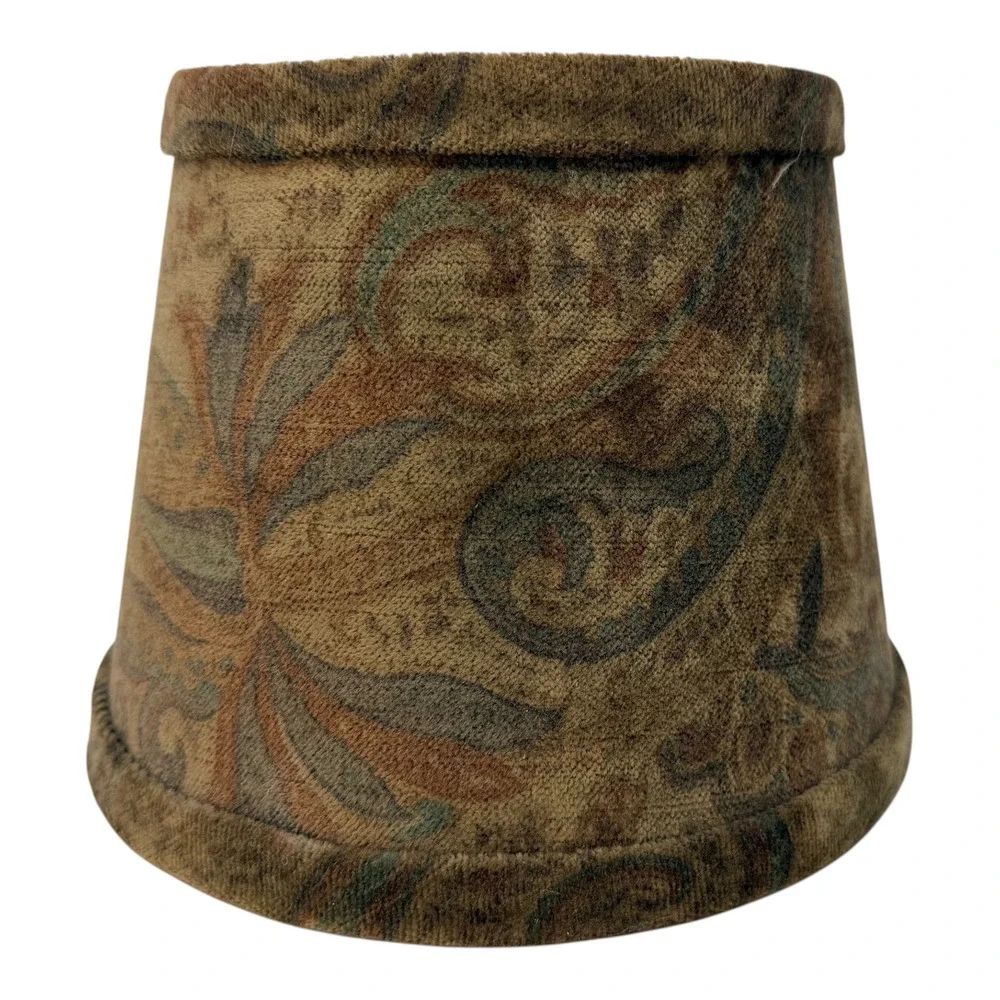 Vintage Empire Lamp Shade Velvet Flock Paisley Tan Brown Teal 5.5